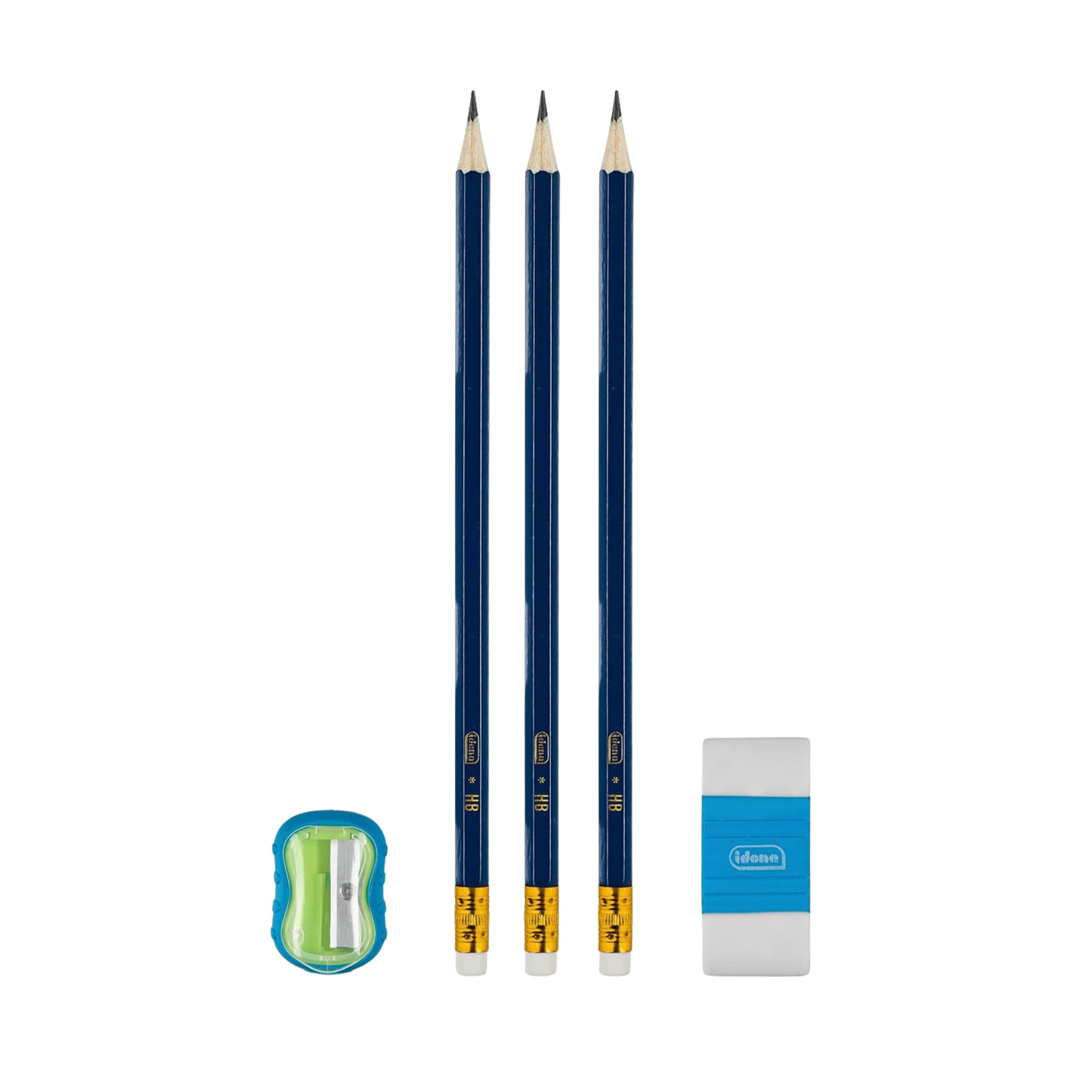 Pencils with eraser and sharpener - 5-piece set 